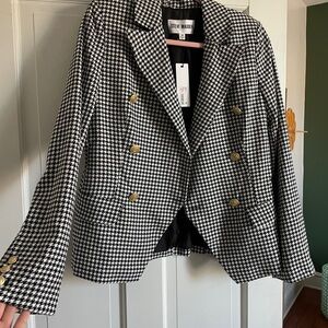 Steve Madden Naomi Houndstooth Double-Breasted Blazer Black White Medium NWT